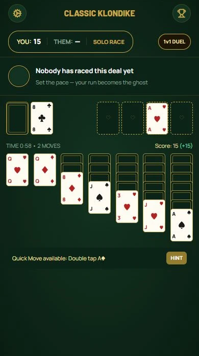 Classic Solitaire — Klondike: draw one card from the stock.