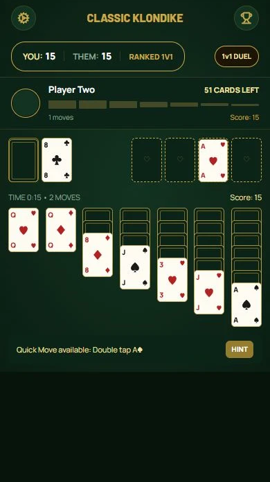 Solitaire Duel — Klondike duel: your board and your opponent’s progress.
