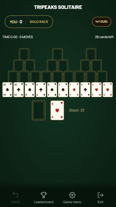 TriPeaks Solitaire — Three peaks with a starting waste card.