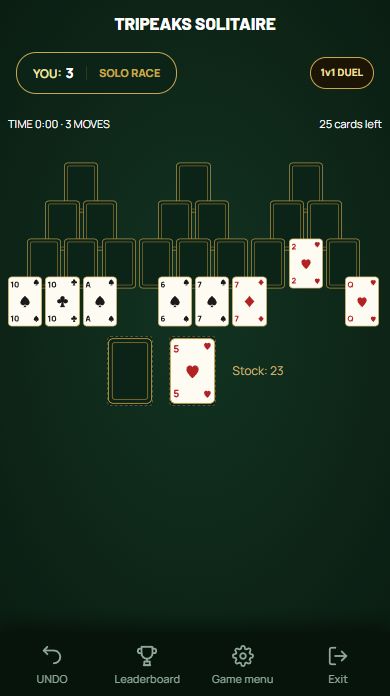 TriPeaks Solitaire — Removing a card one rank above or below.