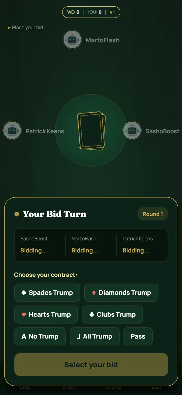 Belot — Choose a contract during Belot bidding.